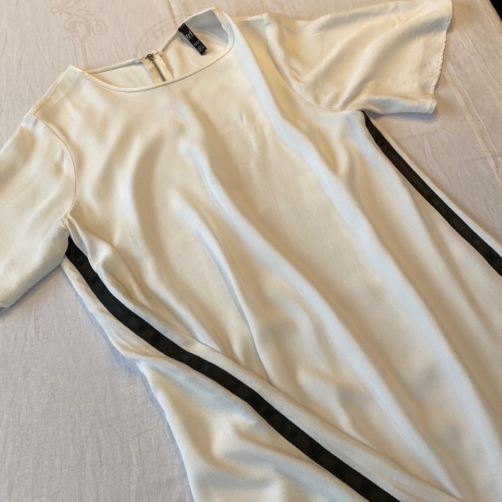 Zara white tennis dress. Shift dress, loose fit. Athletic stripe with Zip back.